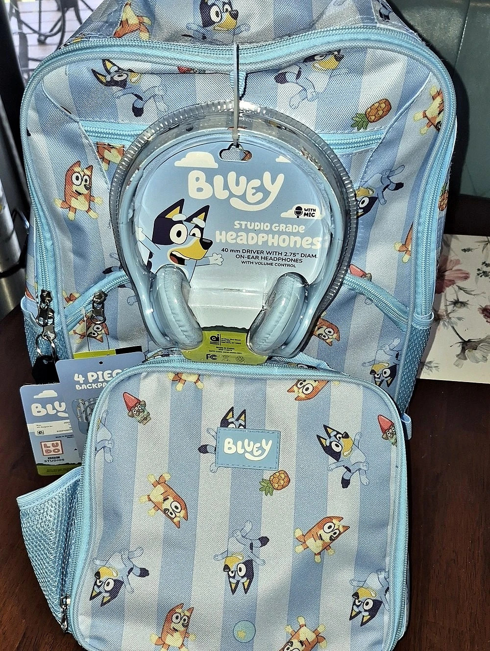 Bluey 4-Piece Backpack and Headphones Set Blue & Yellow NWT
